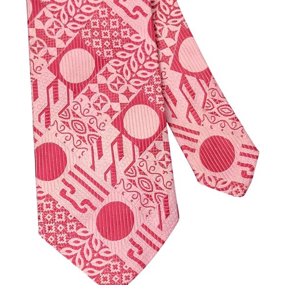 Vintage 60 Neck Tie Men Accessories Pink Geometric Colorful Formal Suit Necktie - Picture 1 of 13